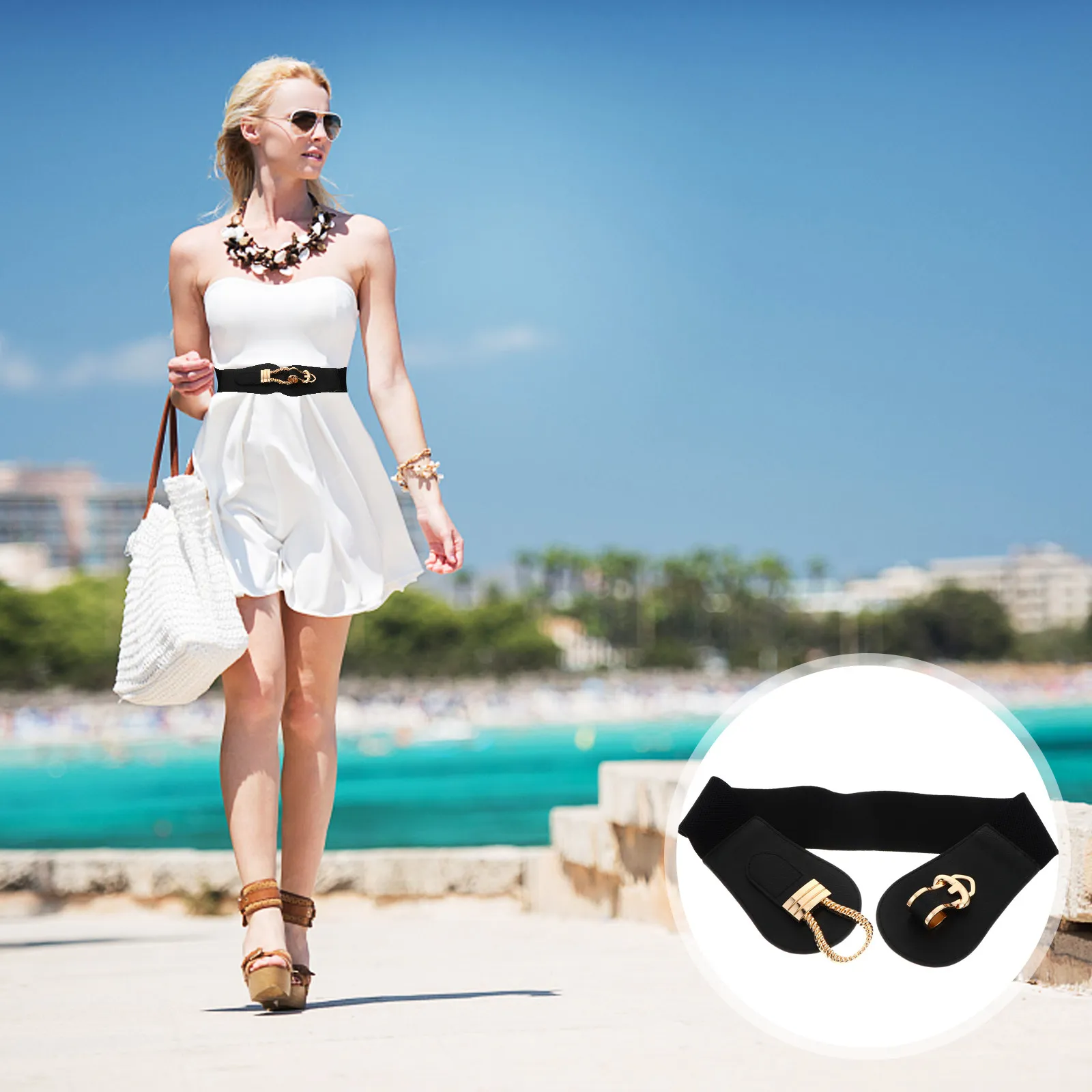 1Pcs Wide Dress Waist Belt Elastic Buckle Decorative Waist Chain Stylish Lady Dress Belt Clothes Accessory Fashion