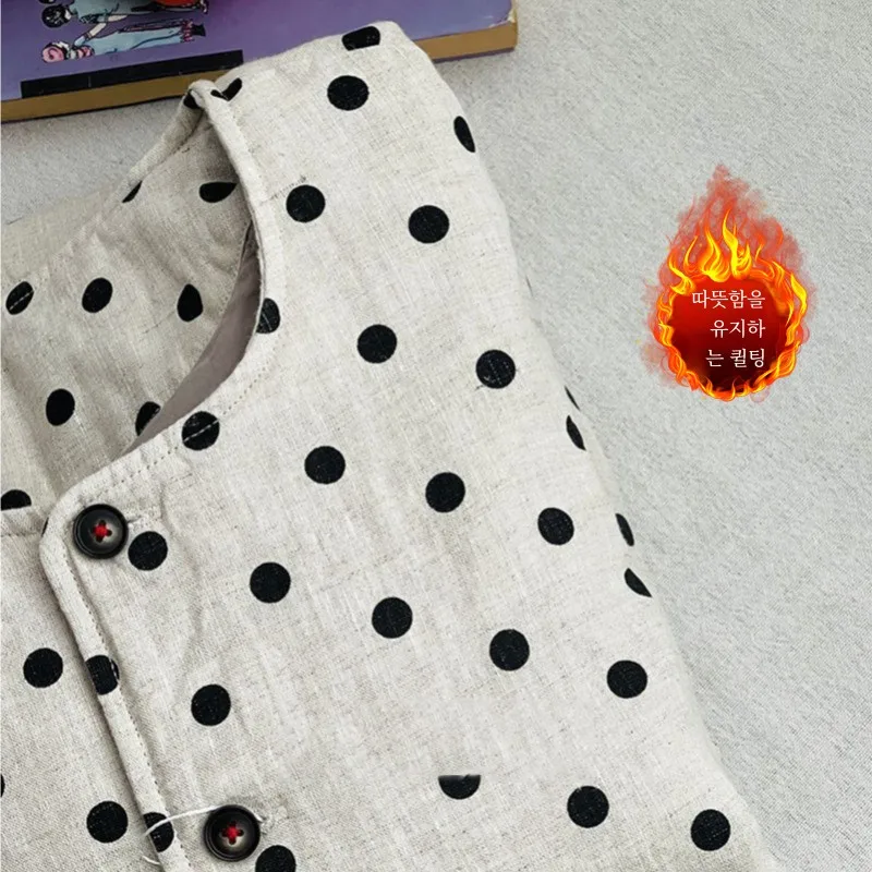 Warm Cotton Jacket Polka Dot Print Casual round Neck Thickened Winter Coat for plus Size Women Commute Sle Loose Fit Cotton...