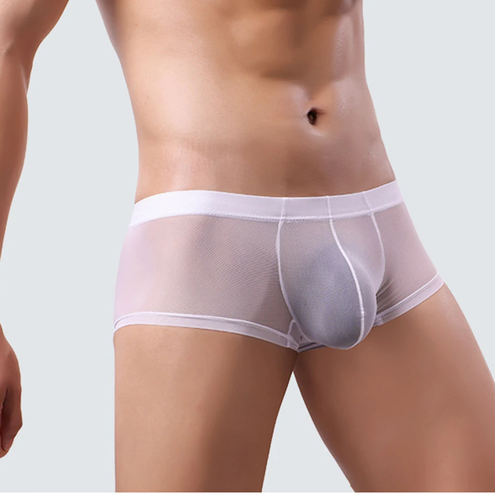 

1pc Breathable Mens Low Waist Mini Boxers Shorts Sexy Transparent Mesh Pouch Underwear Trunks Man Exotic Panties