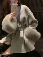 UCXQ Elegant OL Office Lady Overcoats Fur Patchwork Long Sleeve Woolen Coat Beautiful Women's Clothing Jacket Autumn 2025 Winter - Image 4