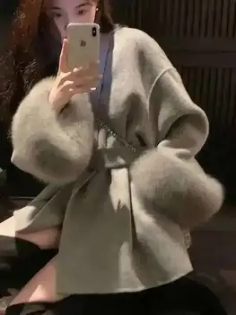 UCXQ Elegant OL Office Lady Overcoats Fur Patchwork Long Sleeve Woolen Coat Beautiful Women's Clothing Jacket Autumn 2025 Winter 4 UCXQ Elegant OL Office Lady Overcoats Fur Patchwork Long Sleeve Woolen Coat Beautiful Women's Clothing Jacket Autumn 2025 Winter 4
