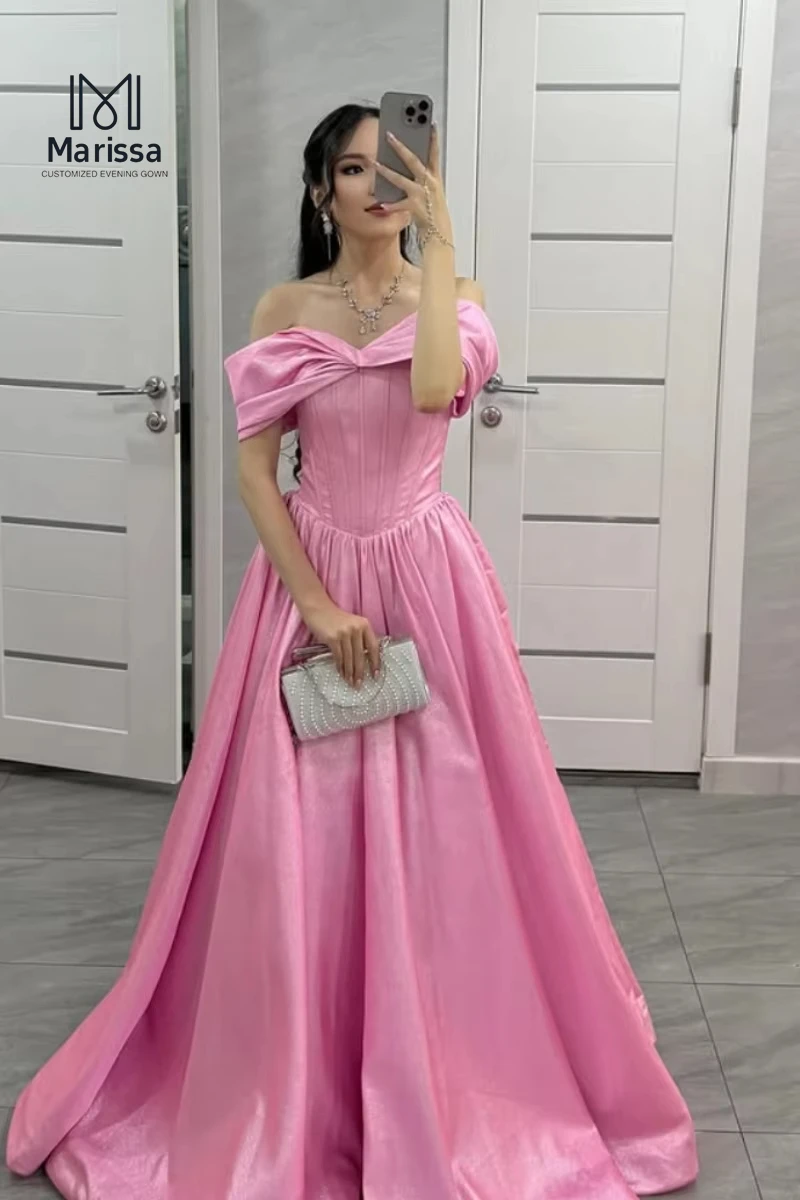 마리사 럭셔리 여성 이브닝 드레스 럭셔리 2025 맞춤형 우아한 롱 드레스 핑크 A라인 새틴 오프숄더 프롬 드레스