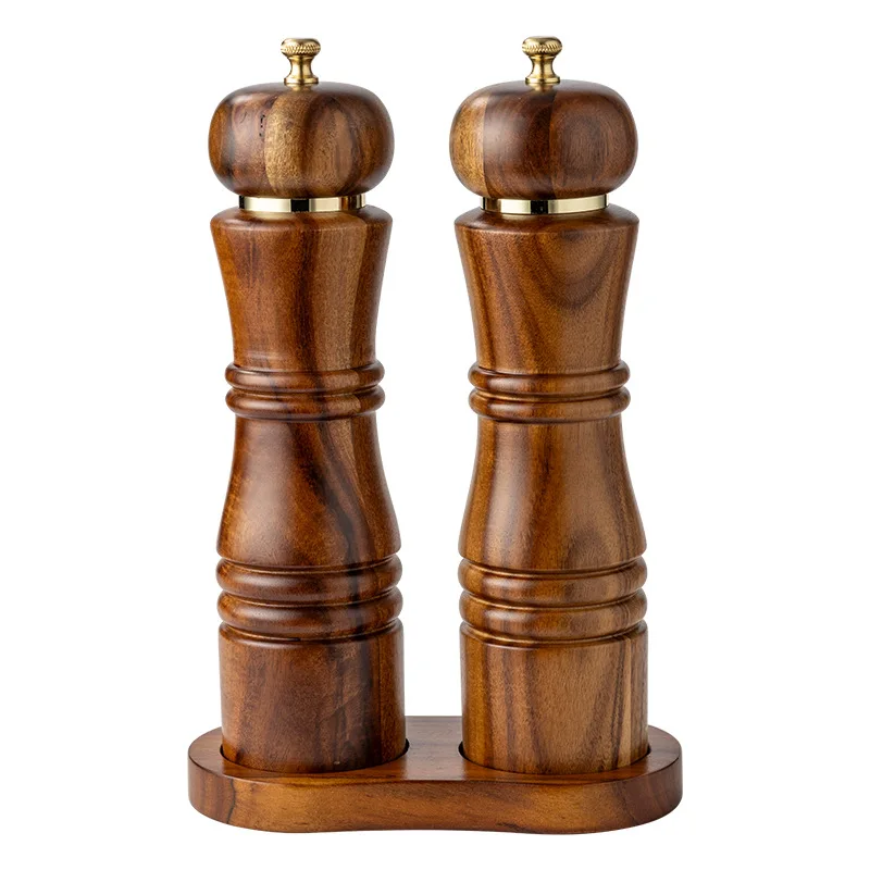 Small Leaved Acacia Pepper Grinder Set,Rose Salt Sea Salt Grinding Bottle Solid Wood Manual Pepper Grinding Seasoning Bottle Set