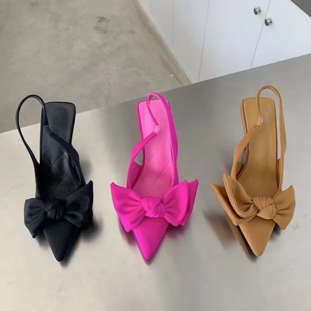 2026 Women Shoes Summer New Butterfly Knot Women Slingbacks Heels Shoes Sexy Dress Thin Heel Pointed Toe Ladies High Heels Pumps view 4