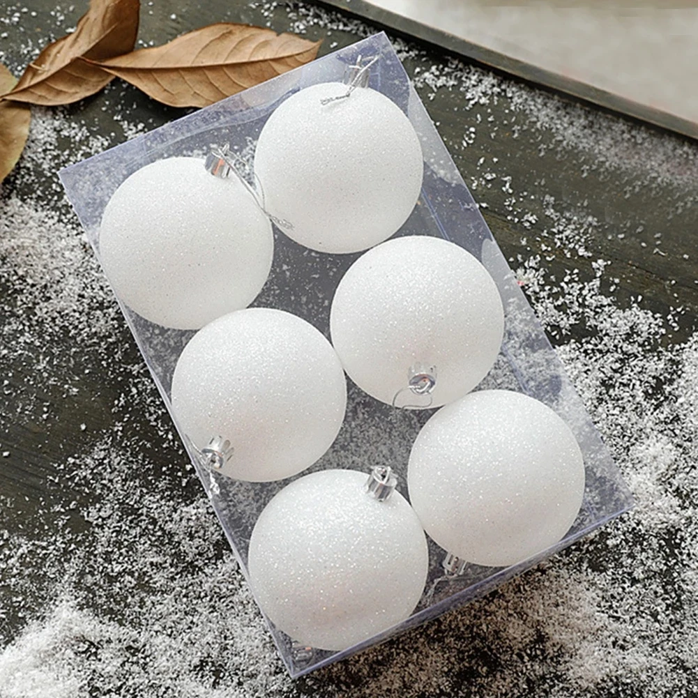 8/6cm White Christmas Ornament Plastic White Christmas Balls 2023 Christmas Tree Ornaments White Xmas Baubles Balls 6Pcs