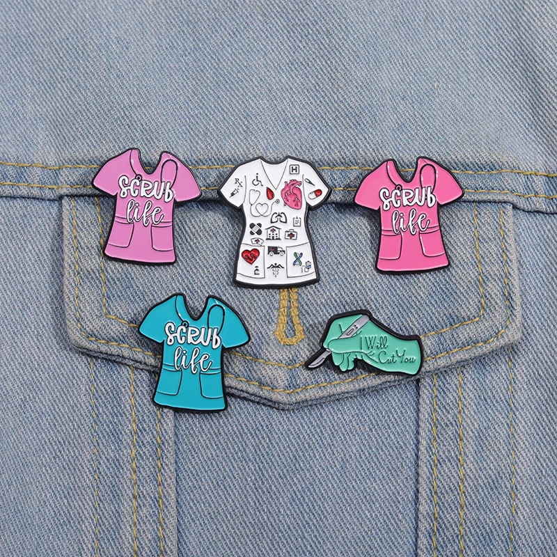 Colorful Scrub Life Cartoon Enamel Pin I Will Cut You Surgical Knife Clothing Brooches Lapel Badge Doctors Nurses Accessories