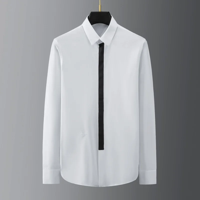 New Ribbon Versatile Cotton Non ironing Long Sleeve Slim Fit Casual Men's Bottom Shirt Men's Top