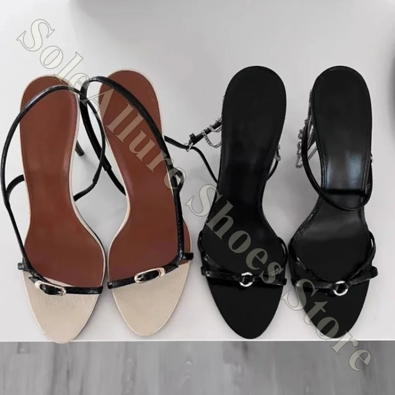 

Slingback Flat Sandals Black White Color Block Pointed Toe Metal Buckle Strap Minimalist Comfy Casual Daily Dress Sandals