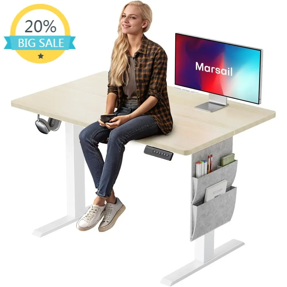 Adjustable Height Standing Desk, 40x24 with 4 Memory Settings, Storage and Cable Management for Home Office or Gaming