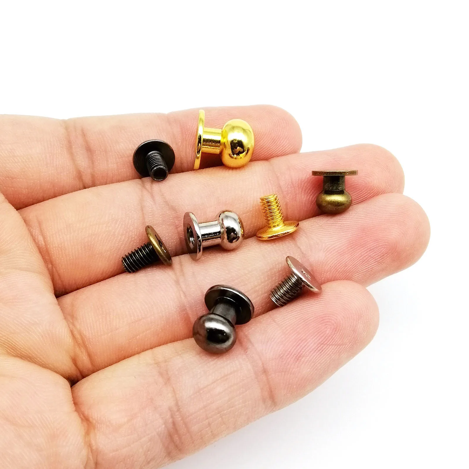 10 stücke 5/6/7/8/10mm Massivem Messing Kupfer Runde Kugelkopf Chicago Schraube Zurück Post Nippel Stud Nagel Niet Für Leder Tasche Geldbörse Gürtel – Detail 19