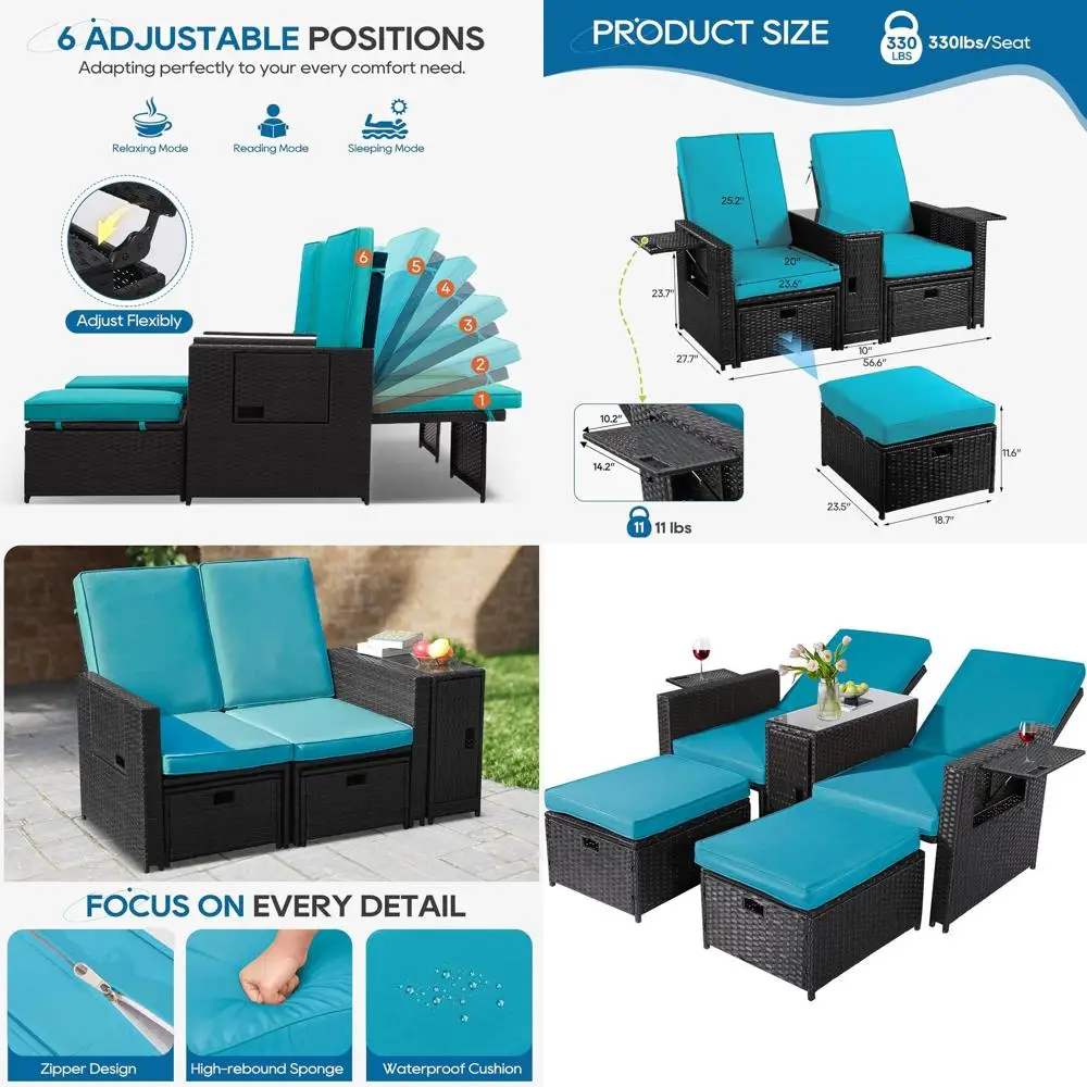 

5PCS Outdoor Wicker Chaise Lounge Chair - Rattan Adjustable Reclining Patio Lounge Chair with Ottoman and Coee Table, or Patio B