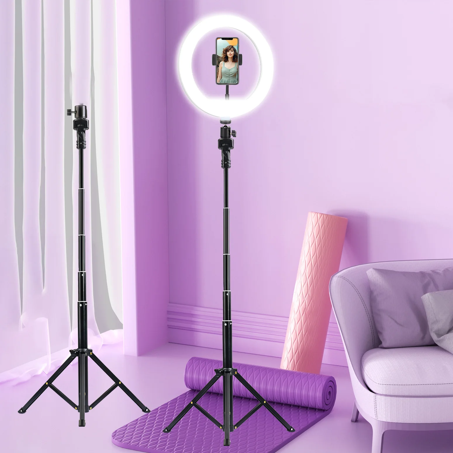 

10 Inch Tri-Color Ring Light, 130cm Telescoping Adjustable Stand for Selfies, Live Streaming, Video Recording, Portable Lighting