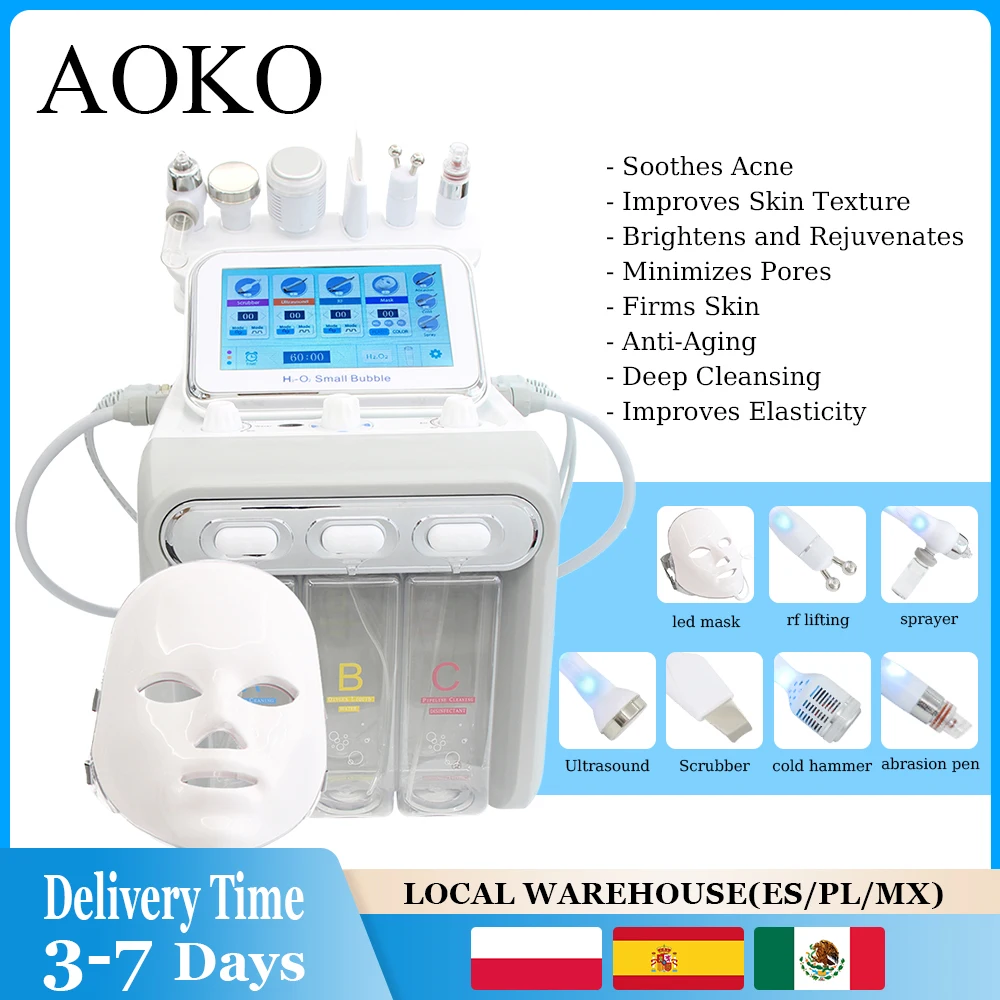 AOKO7 en 1 Hydra eau Dermabrasion Machine faciale H2O2 bulle épurateur de peau oxygène Aqua Peeling Jet Ance pores élimination des points noirs