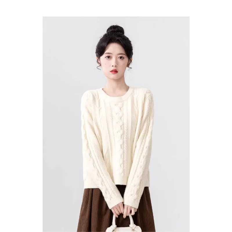 

Пуловер с круглым вырезом, осенне-зимний свободный ленивый вязаный свитер, модный свитер с закрученным верхом