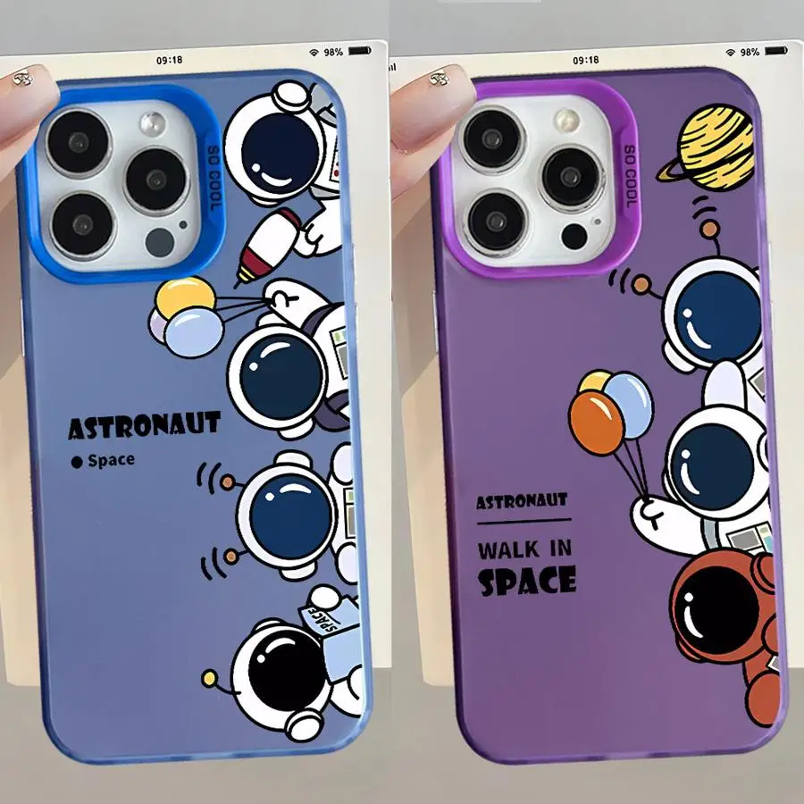 Case for iPhone 14 15 16 Plus 16e 11 12 13 Pro Max Soft Cover Cartoon Astronaut Print