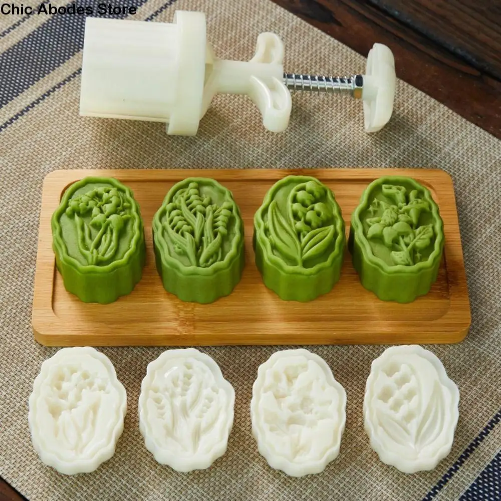 الزنابق البلاستيكية من الوادي قالب كعك القمر الأبيض اليد ضغط القمر قالب الكعكة Ma'amoul شكل 50 جرام تنقش ختم قالب الخبز