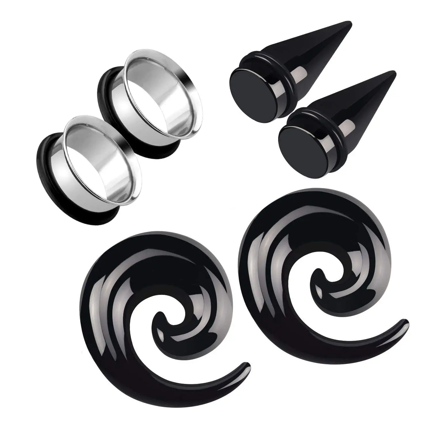 Acrylic Ear Gauge Taper Stretching and Stainless Steel Single Flare Plugs Flesh Tunnel Eyelet Kit with O-ring 1/3 Pairs