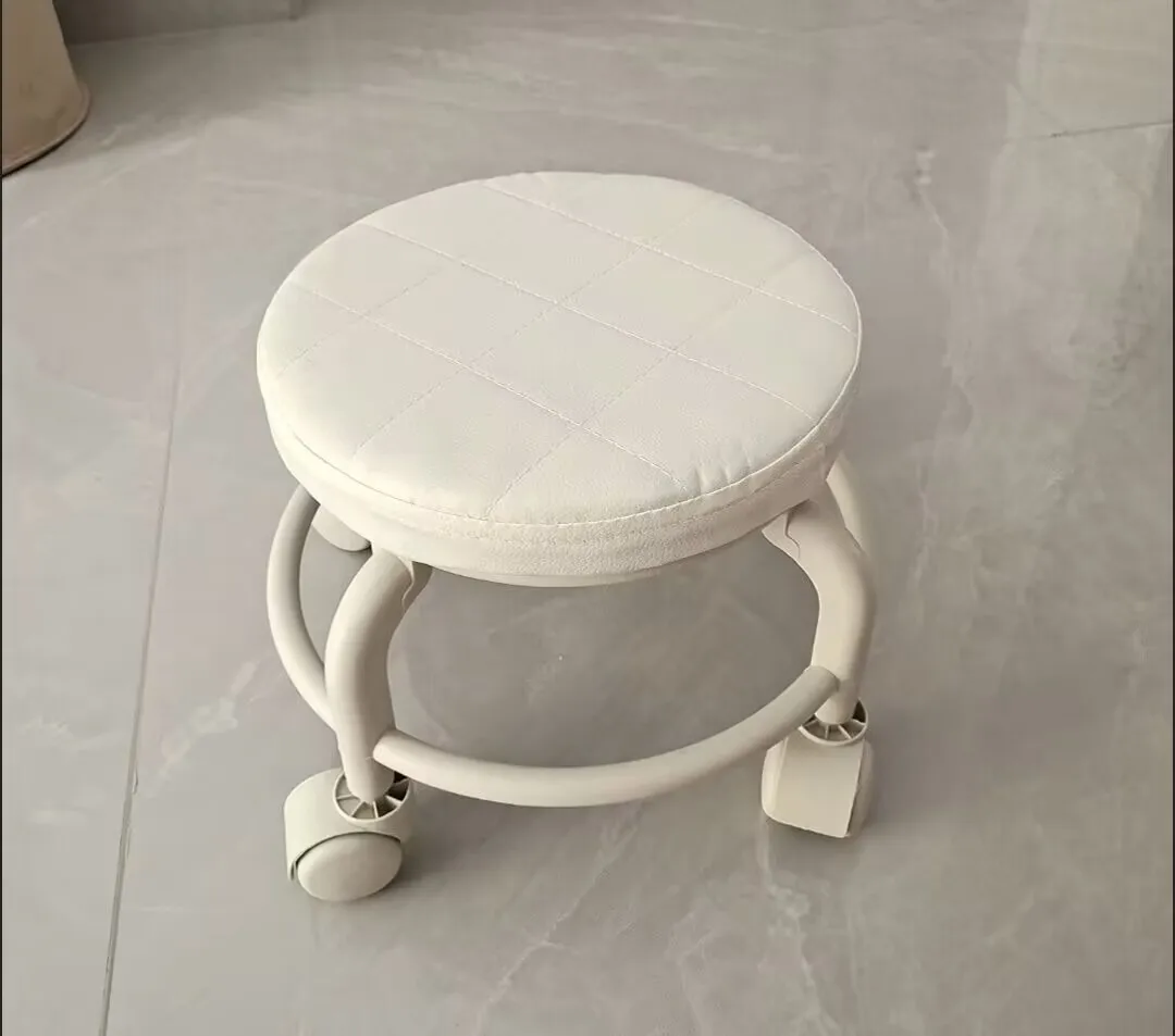 Lightweight Chair Rolling Stools Waterproof PU Leather Seat and Universal Wheels Household Small Round Stool Kids Stool Children