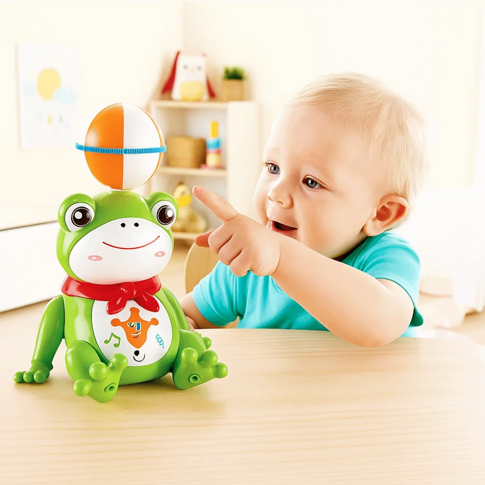 Funny LED Electric Dancing Frog with Lights Plastic Spinning Ball Frog Simulation Movable Electric Frog Desktop Ornament