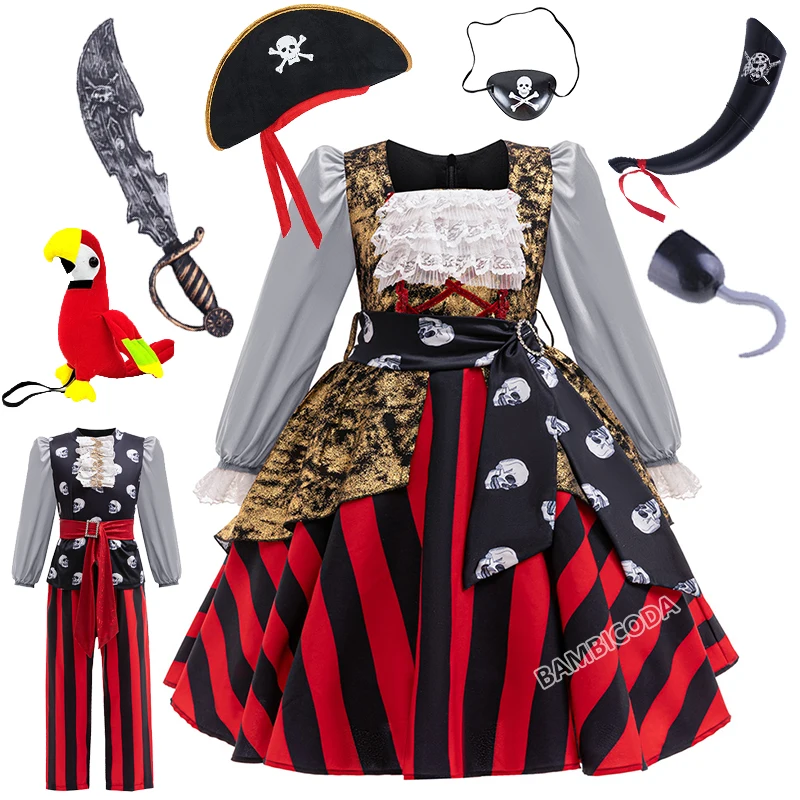 

Pirate Costume Girls Boys Halloween Costume Pirate Captain Girl Mesh Tutu Dress Baby Kids Children's Party Cosplay Costumes ﻿