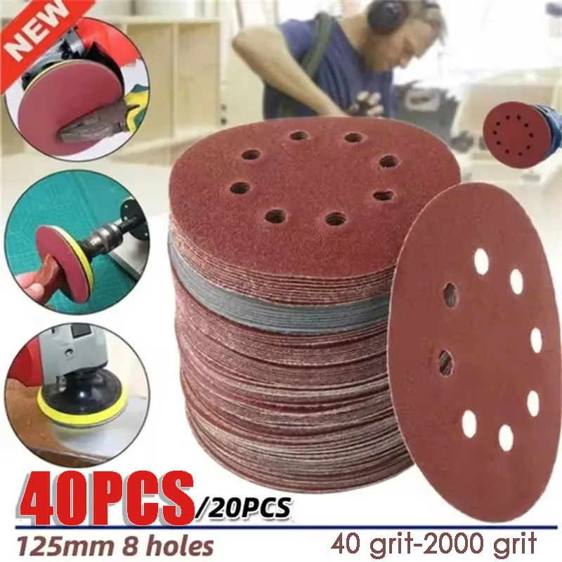 

40pcs/20pcs 5 Inch 125mm Round Sandpaper Polishing Disk Sand paper Grit 40-2000 Hook and Loop Sanding Disc Polish