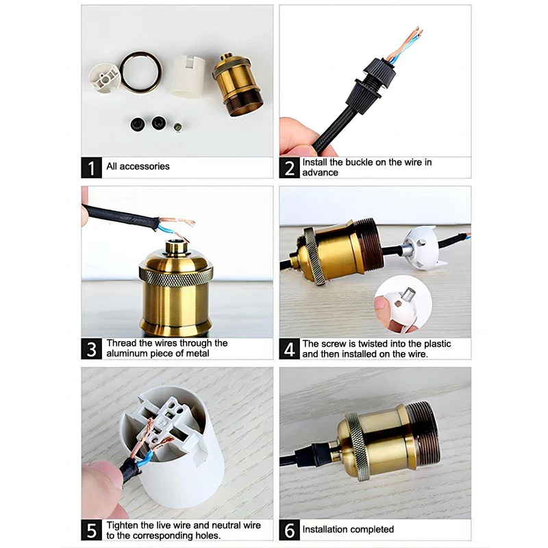 Mall Inline Badge Ceiling Lamp Holder Aluminum E27 Lamp Holder Set Single Lamp Holder 1M Cord Vintage Style Lamp Holder