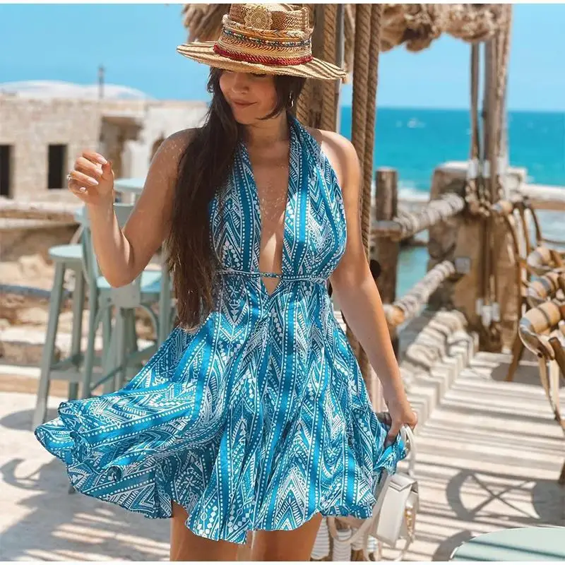 

Dress Summer Getaway sexy backless printed beach dress