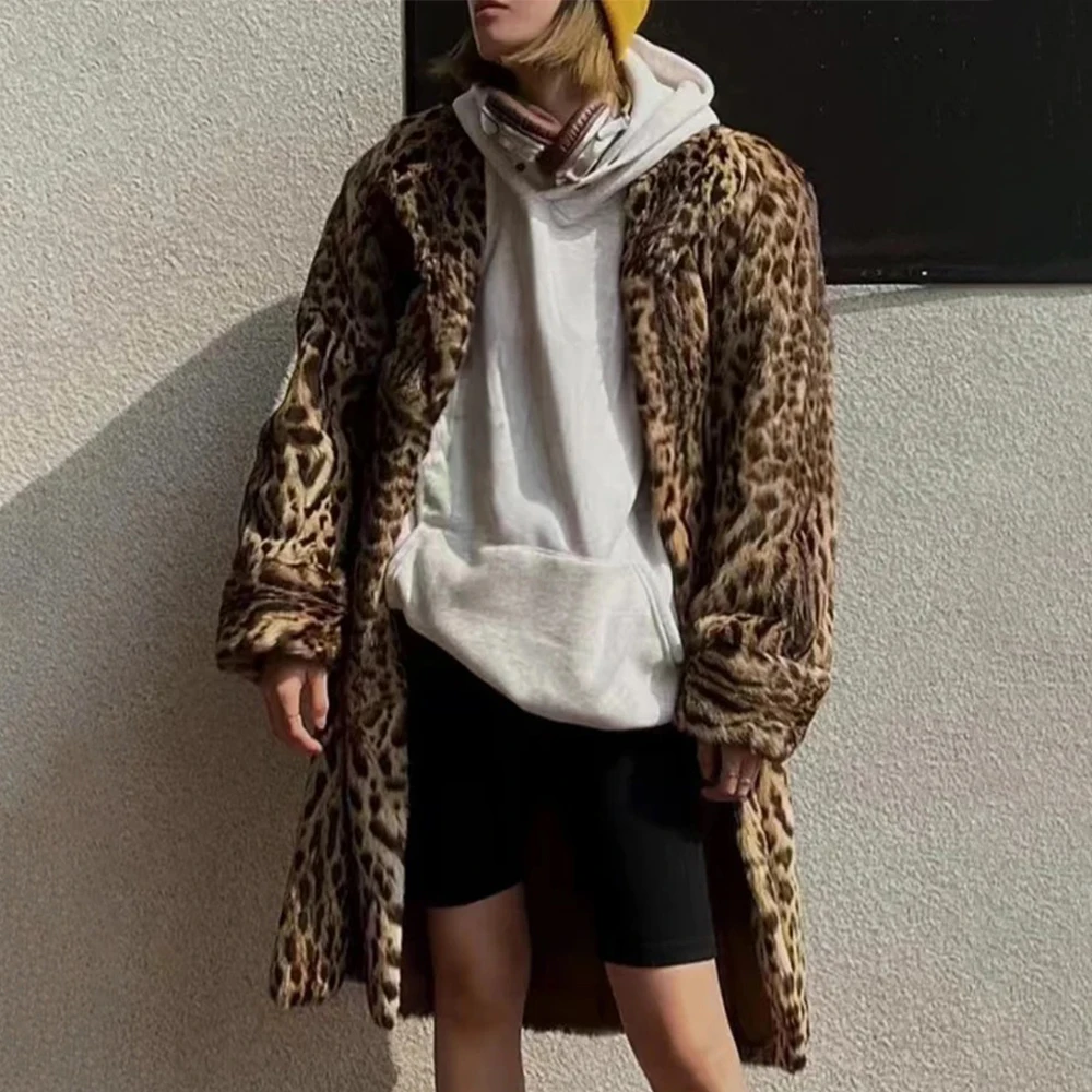 NIGO Leopard Print Lapel Bubble Five Sleeve Dress Brown Women's Fashion Loose Skirt Women's Leopard Print Long Coat #nigo6511