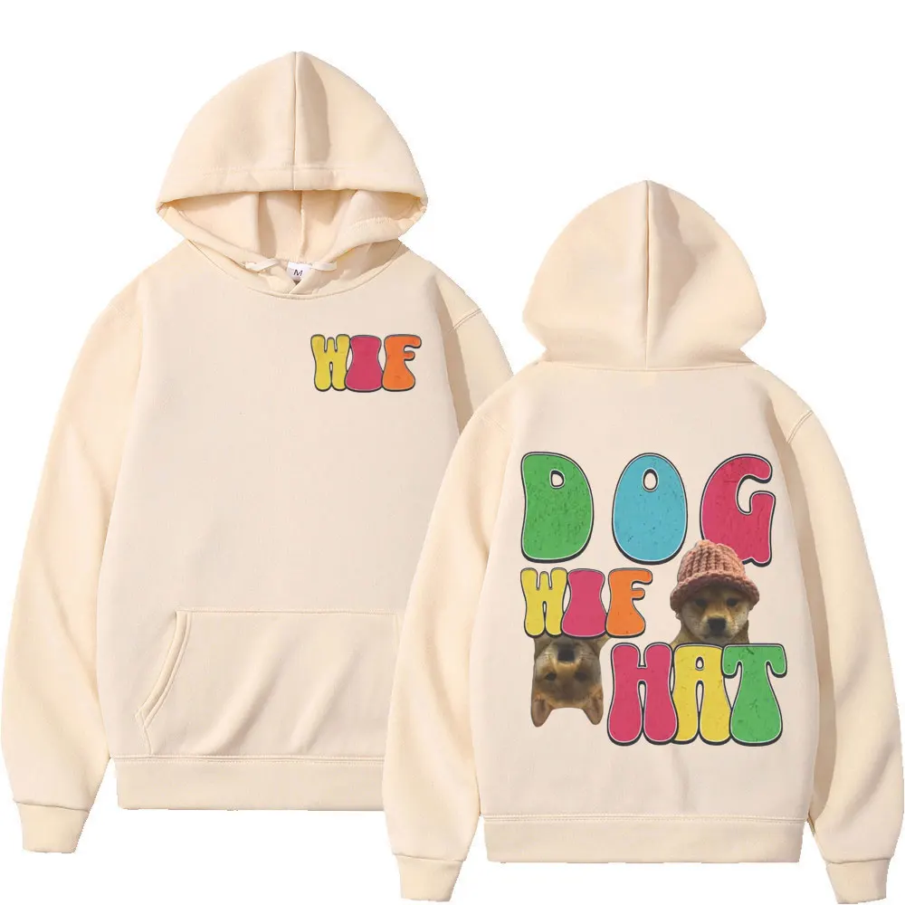 Dog Wif Hat Meme Graphic Hoodies Y2k Vintage Streetwear Hooded Sweatshirts Men's Women's Fashion Casual Oversized Pullovers
