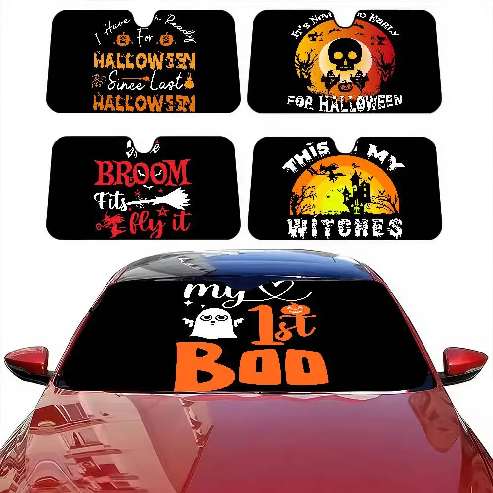 

Cartoon Halloween Skull/Ghost Car Windshield Sunshade - Max Anti-UV, Universal For Sedan/SUV, Keep Vehicle Cool, Front Shield