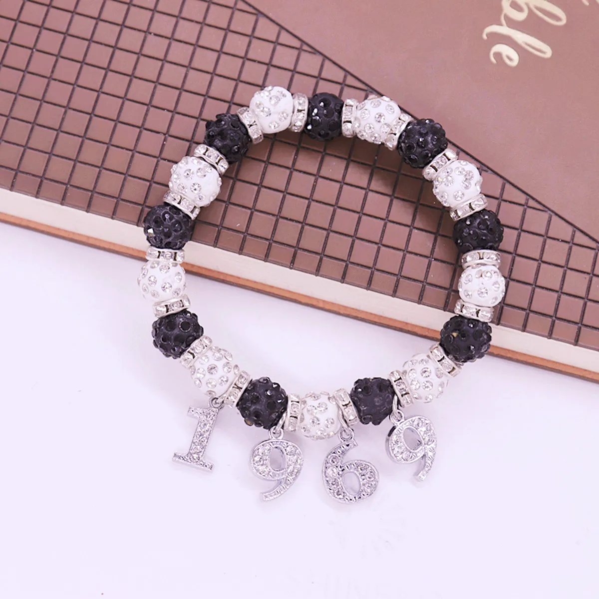 Elastic Adjust White Black Diamond Crystal Beads Women Sorority Club Swing Phi Swing 1969 Bracelets