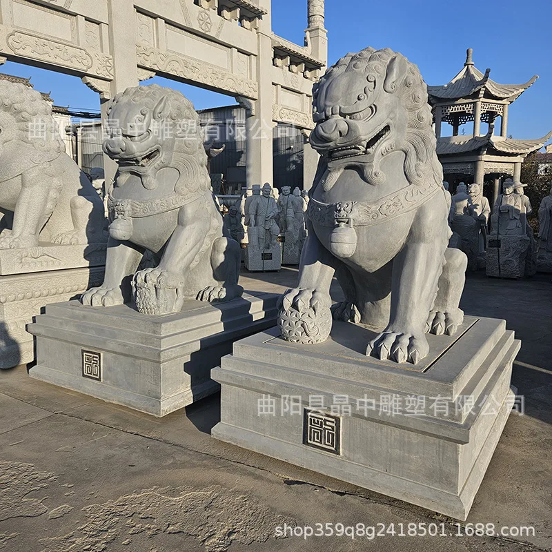 Customized large bluestone stone lion pair courtyard villa hotel company factory temple white marble ornament