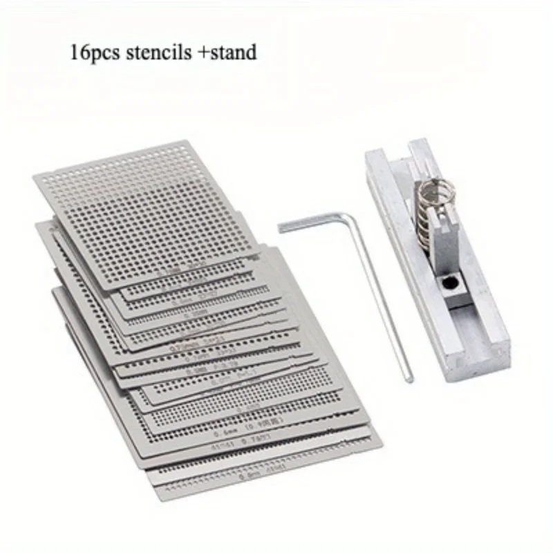 Directly Heat BGA Reball Reballing Net Universal Stencils Template Set Kit Silver Steel Welding Fluxes with stand