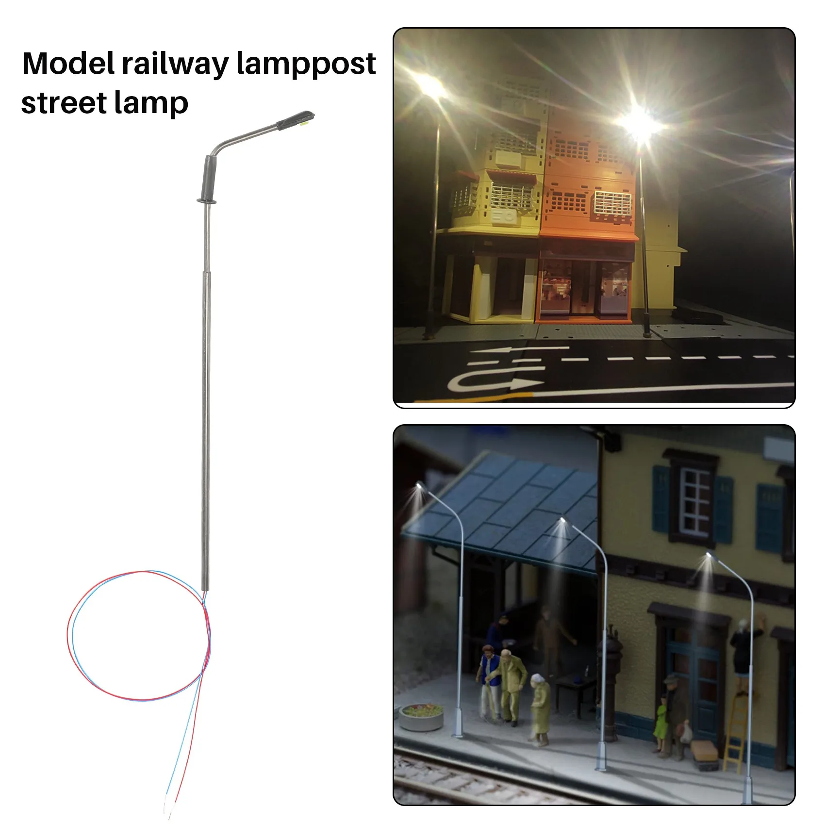 M15K20Pcs Model Railway 10cm Lamp Post Street Lights HO Scale 1:87 LED 3V Resistors LQS08 Single Head-Bright White