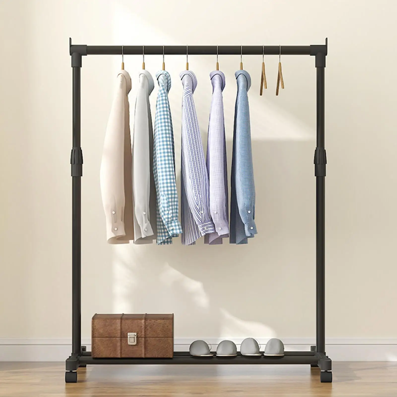 Telescopic Clothing Rack Metal Garment Holder On Wheels Adjustable Telescopic Clothes Drying Shelf Movable For Laundry Store