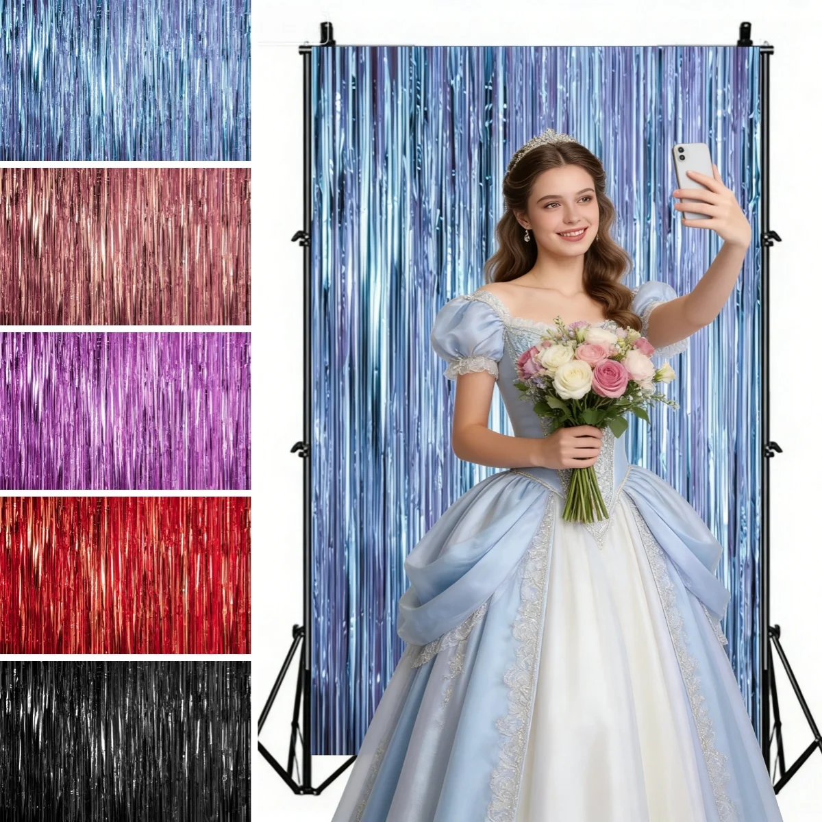 Laser Tinsel Backdrop Glossy Fringe High Saturation Color for Party Wedding Birthday Photo Shoot Dynamic Decor Event Background