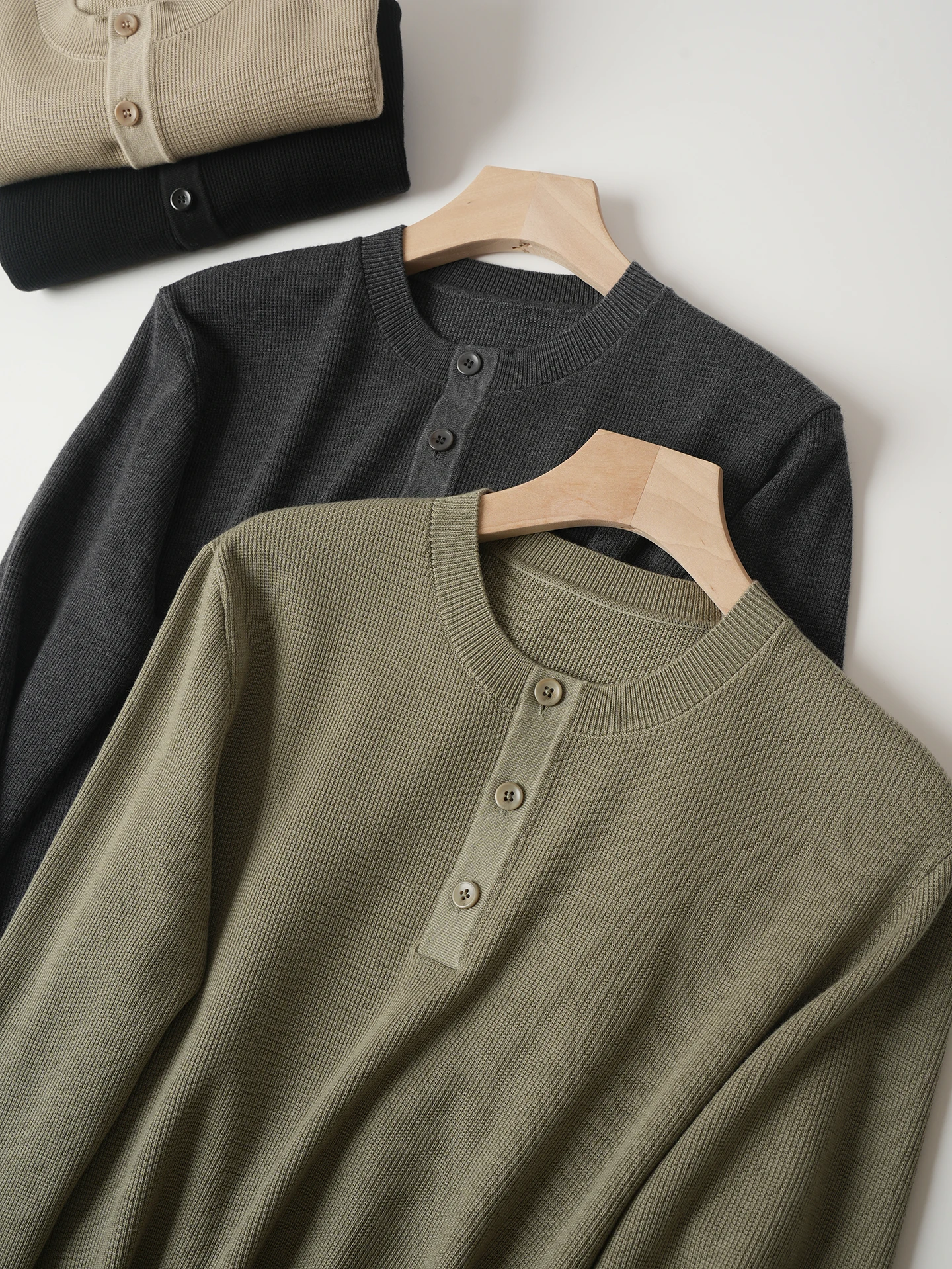 

Waable Wool Blend Sweater Men's Large Size Henry Collar Long Sve irt Autumn Sle Casual Knitted Top hine Waable