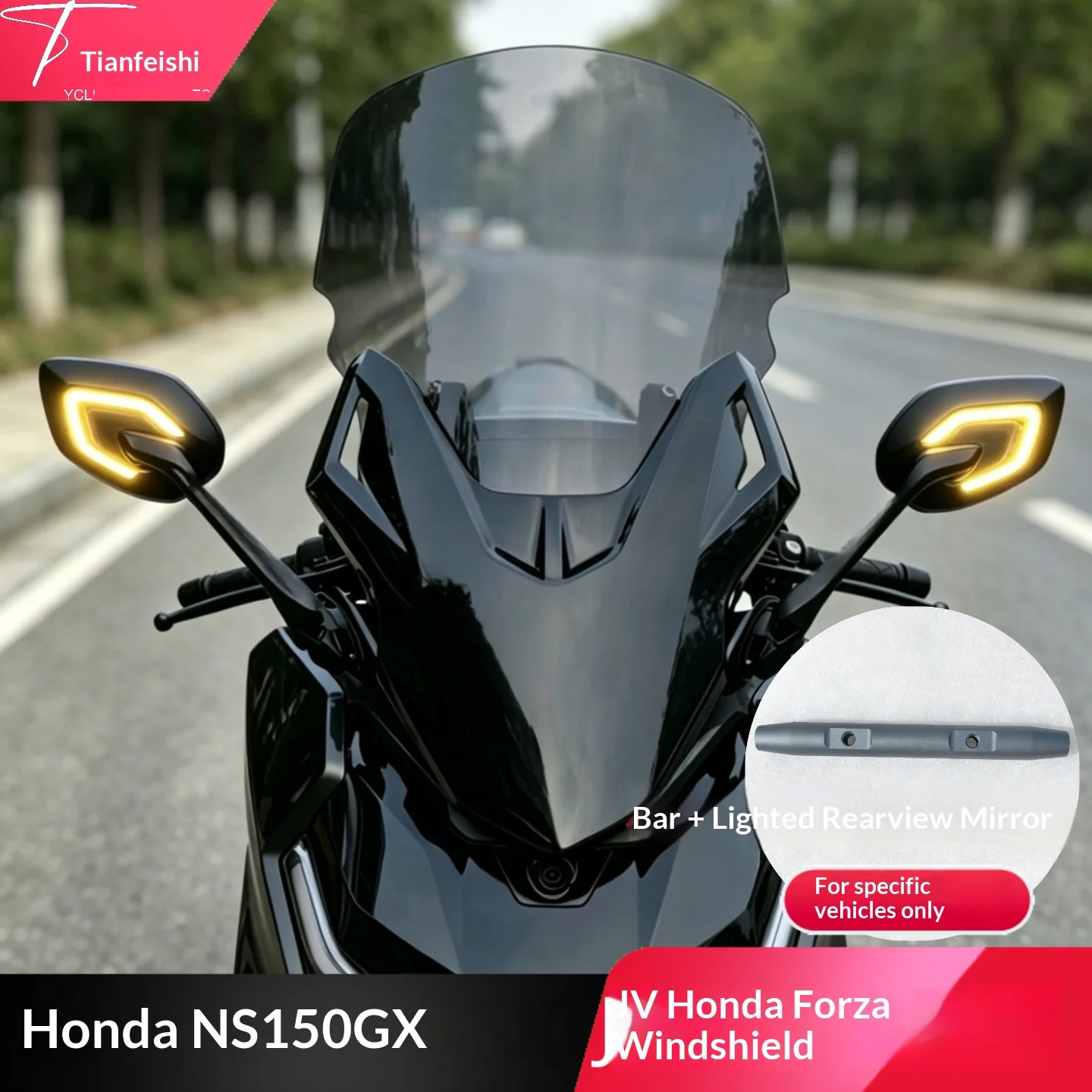 【Premium】 For Honda NS150GX JV Style Forza Front Windshield, Mirror Relocation Assembly, Tall Windscreen