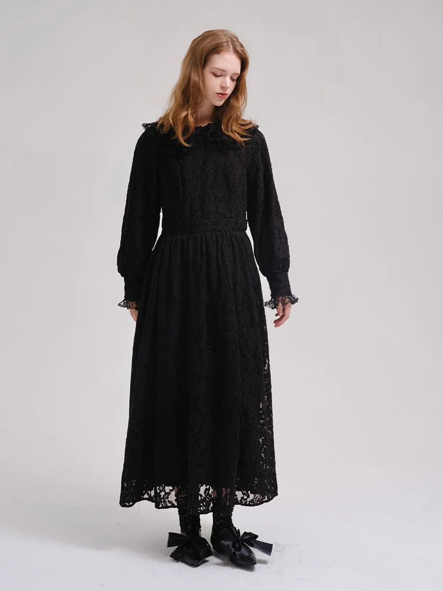 

k Romantic Vintage Long Sve Lace Dr with Pleated Hem by Independent ODD PSYCHE mid Waist H-Line Skirt