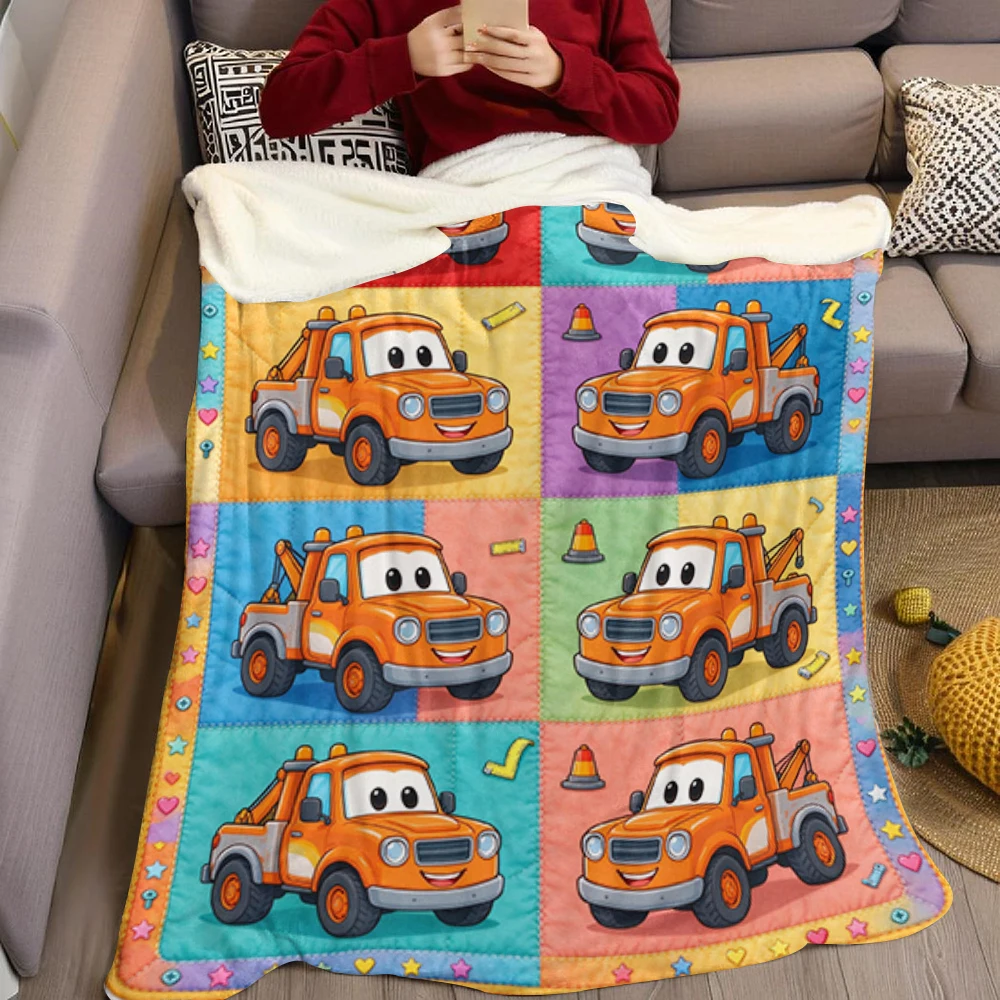 Tow Truck Hexagon Bolt Quilt Flannel Blanket Perfect for Sofa Office Bed Travel Sleep Read Relax Camping Four Season Use