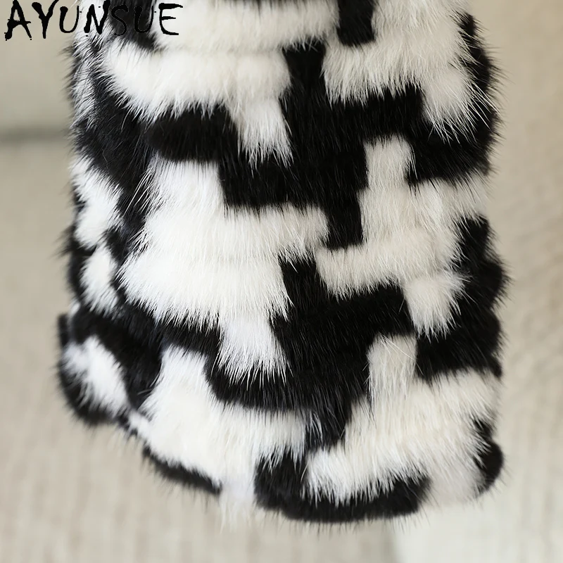 AYUNSUE 2025 가을 겨울 천연 밍크 모피 자켓 여성 인쇄 진짜 모피 자켓 여성 의류 고품질 Шуба Женская