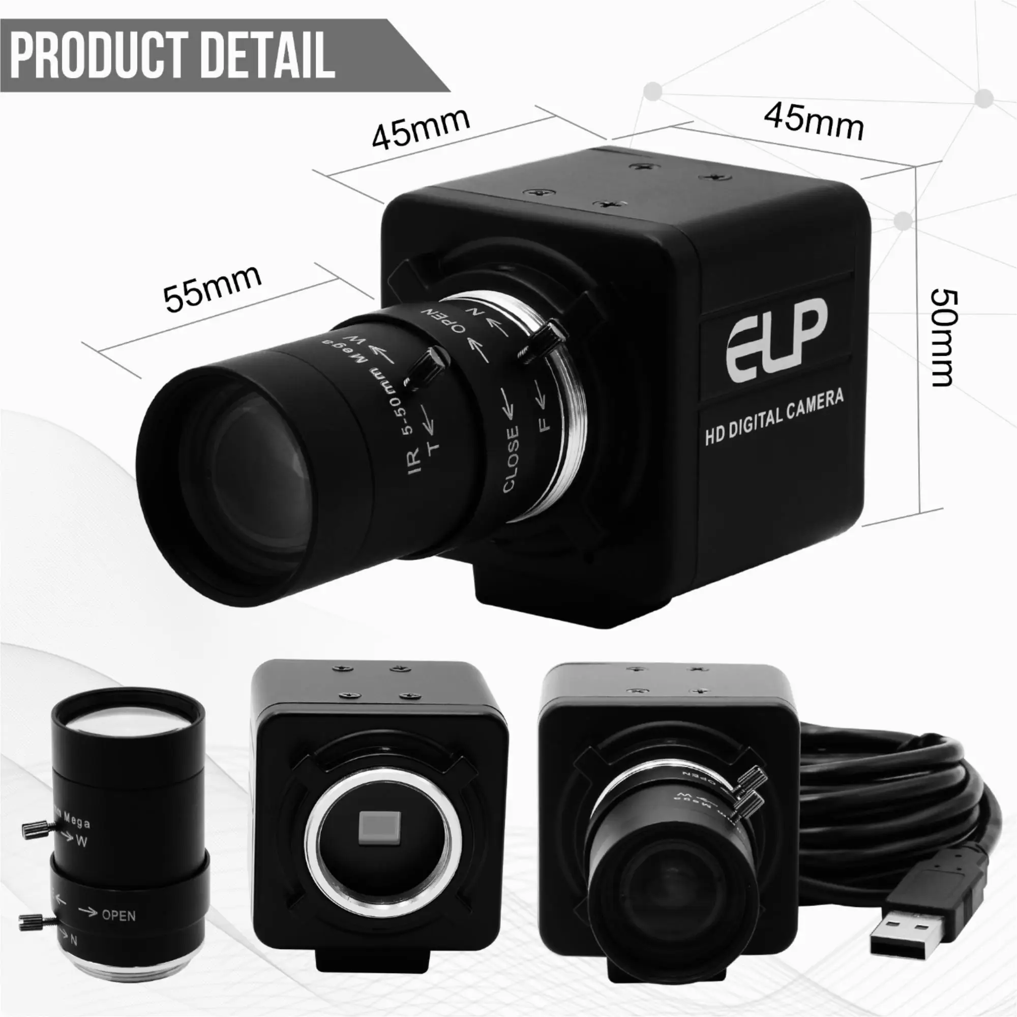 16MP Webcam 4656x3496 Ultra HD Web Camera IMX298 UVC 10X Zoom Mini USB Camera for Industrial Inspection, Photograph,Security