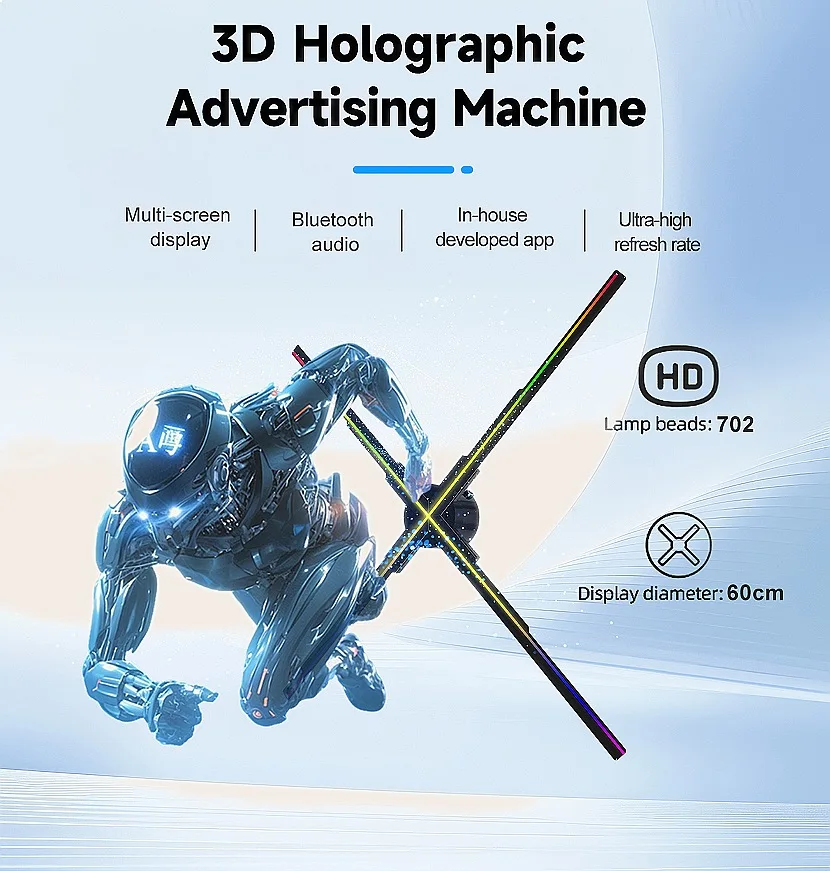 3D Holographic Fan Projector 60cm 702 LED Naked Eye Rotating HD Advertising Display