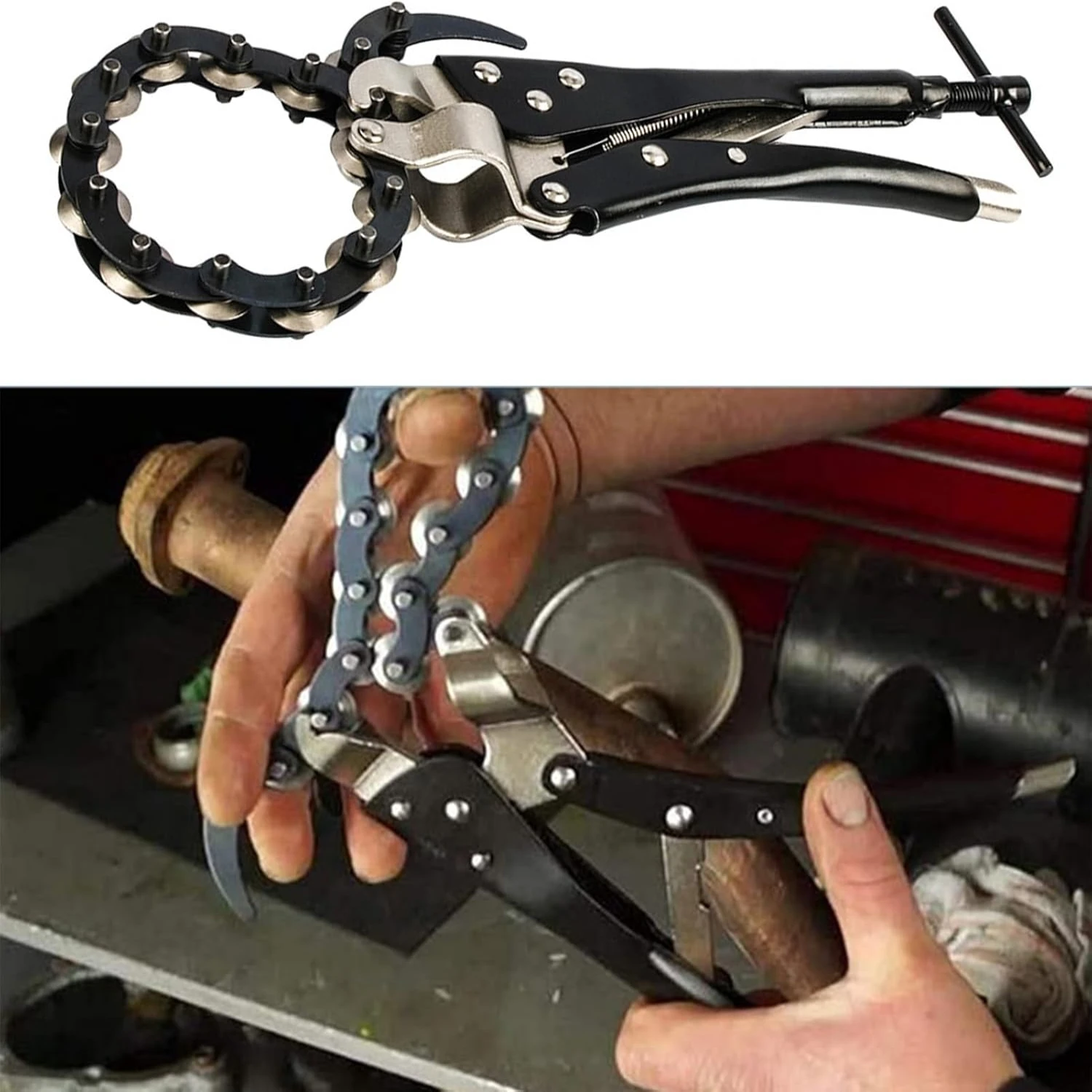 Tailpipe Cutter, Exhaust Tube Chain Cutter, Pipe Cutter Car Exhaust Tube Cutting Tool Ergonomic Handle Reusable Multi-Wheel Blad