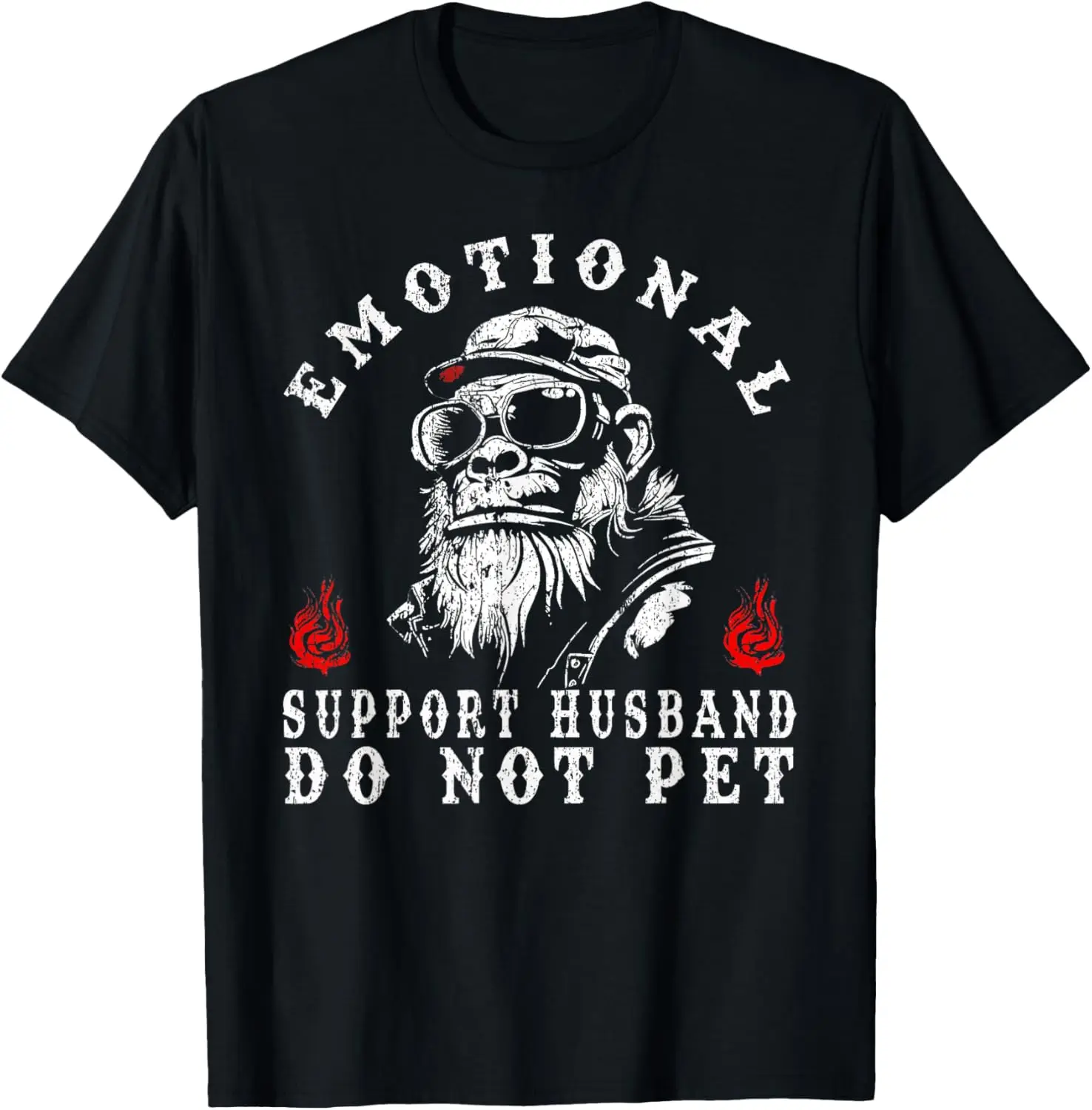 Emotional Support Husband Do Not Pet Funny Monkey T-Shirt 100% Cotton Trendy Y2K Short-Sleeve Tee-Soft, Quick-Drying,