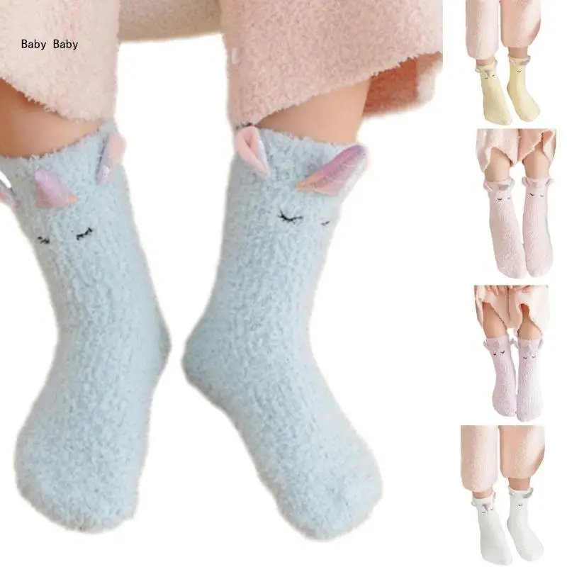 Coral Fleece Socks Baby Ankle Socks Kids Boys Girls Socks Unicorns Pattern Socks Q81A