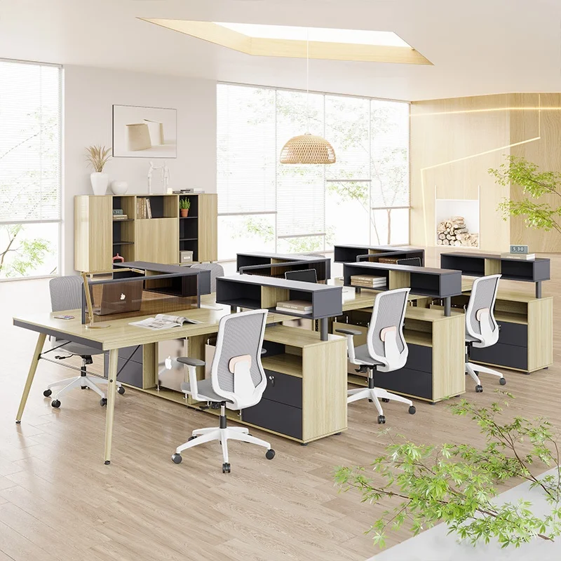 *Modern Wooden Office Table for Executive Use L Shape Workstation Desk with Side Cabinet and Bookshelf Storage