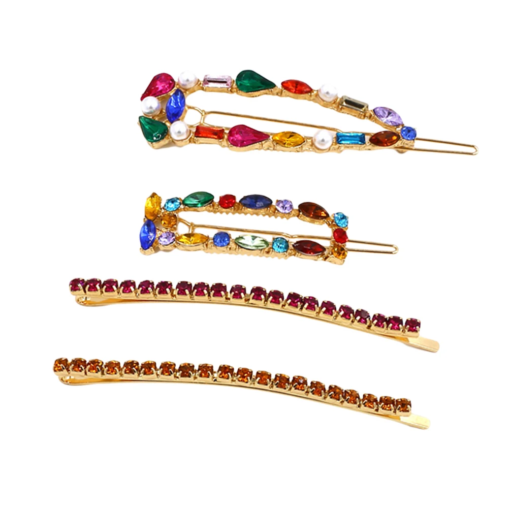 

4pcs Rhinestone Hair Clips Stylish Vintage Bobby Pins for Wedding Party Daily Use Durable Alloy Bang Clips Hair Accessories