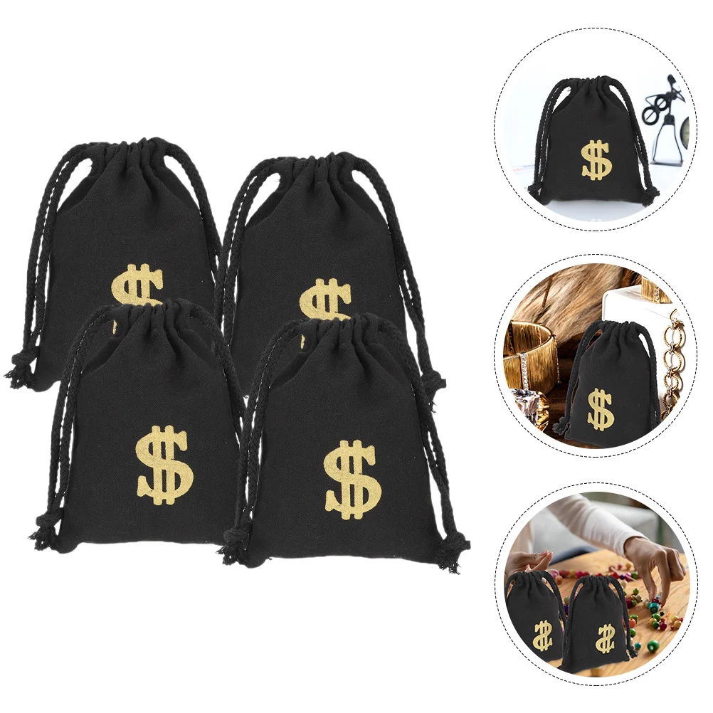 

4Pcs Cotton Drawstring Money Bags Dollar Pattern Storage Pouches Party Favor Gift Bags Money Storage Pouch Cosplay Supplies