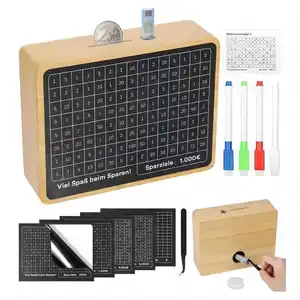 بنك أصبع خشبي قابل لإعادة الاستخدام يدويا ، بنك أصبع مع هدف التوفير والأرقام للتحقق من القدرة على الادخار أفضل 8 صندوق حفظ نقدي للمبيعات - رقم 4